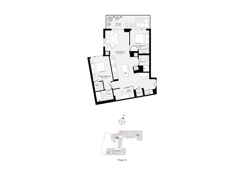Floor plan for 2 beds, 2 baths, 935 sqft